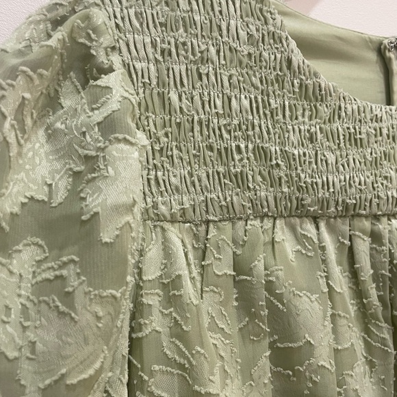 Adelyn Rae Chiffon Smocked Mini Dress puff Sleeve Babydoll Green Medium - Picture 5 of 15